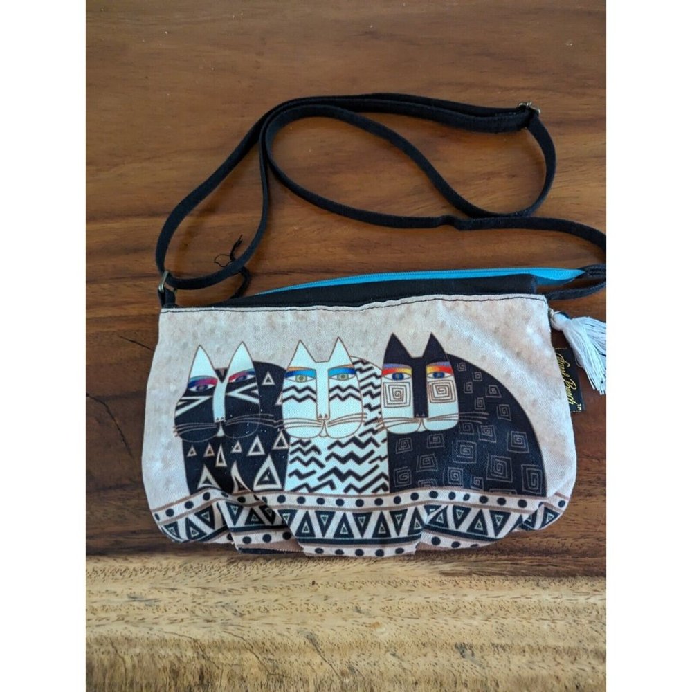 Wild Cats Laurel Burch Small Canvas Cross-Body Tote Bag Fun Crazy Cat Lady EUC